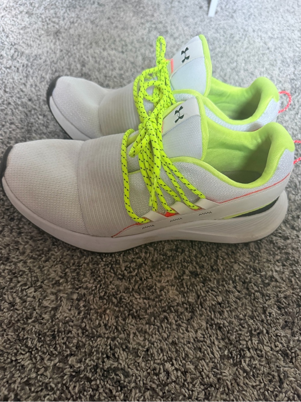 Under Armour Kids' White Sneakers with Neon Yellow Laces and Linings